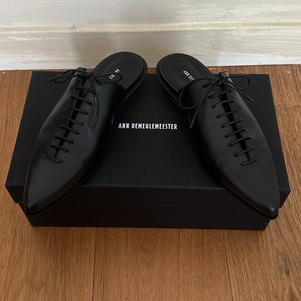 NWT Ann Demeulemeester Black River Lace-Up Mules SZ 37.5 - Picture 3 of 8